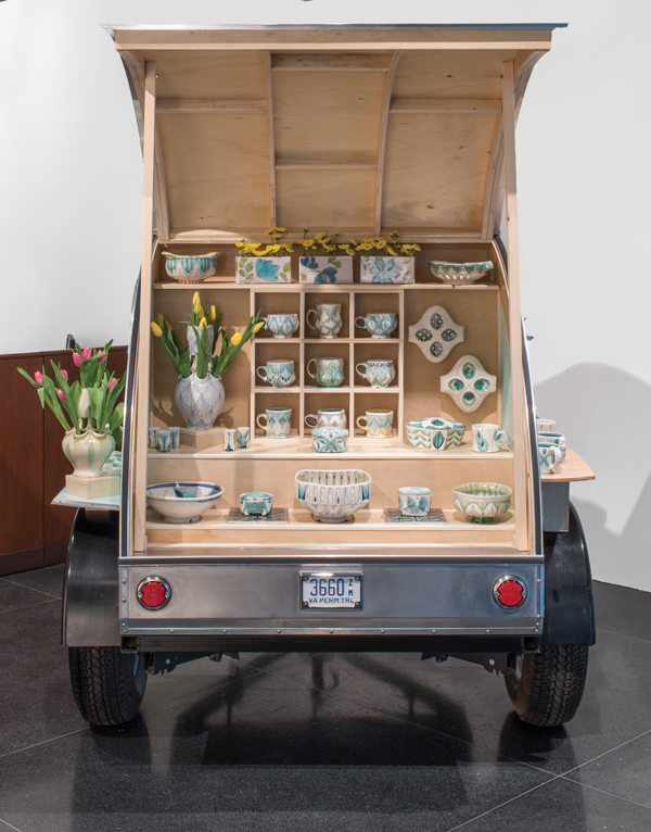 Rear hatch of the mobile gallery, set up in SU Art Galleries. Photos: David Broda.