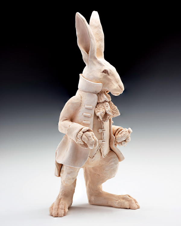 4 The White Rabbit, 14 in. (36 cm) in height, bisque-fired ceramic, ready to mold for bronze, 2020. Photo: Carlos Jones.