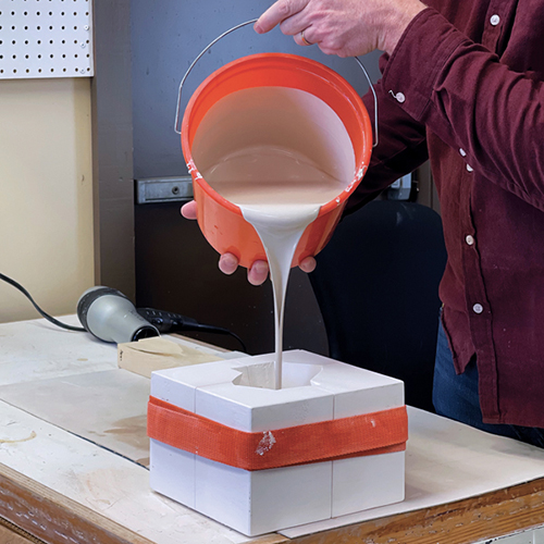 8 Pour casting slip into the mold. Top it off if the level gets too low.