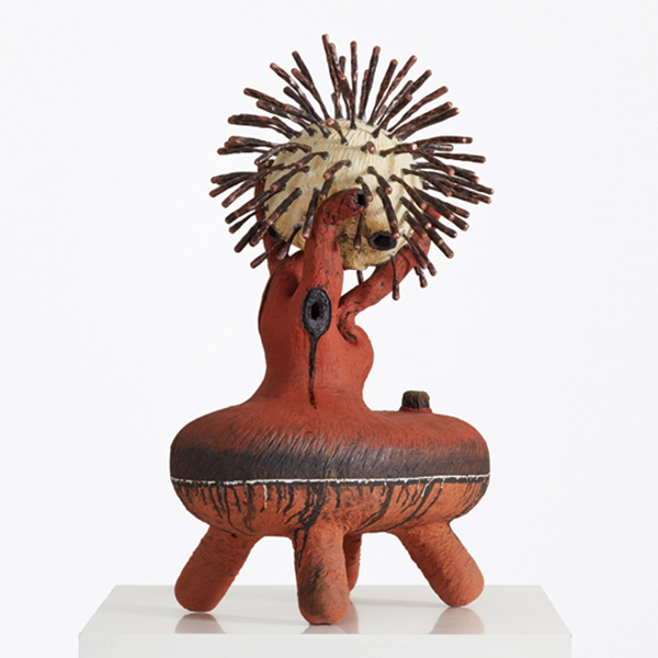 9 Andile Dyalvane’s iBubu (Flock), iNgweji (Bird’s Nest) series, 3 ft. 9 in. (1.2 m) in height, earthenware, forged copper, 2022. Courtesy of Hayden Phipps and Southern Guild.