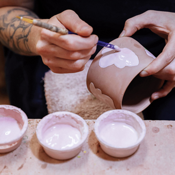 3 Mix underglaze colors to achieve a swirled effect.