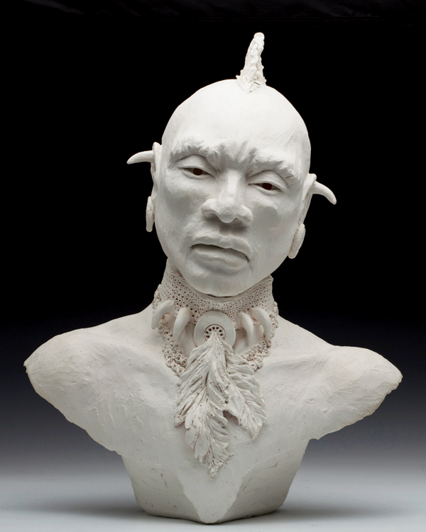 5 Ghosthunter, 16 in. (41 cm) in height, fired raku clay, gesso finish, 2015. Photo: Carlos Jones.