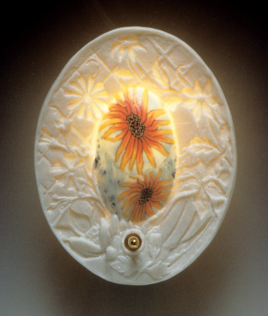 6 Nightlight, 3½ in. (9 cm) in height, colored porcelain, carved wax, fired to cone 8, 2011. 