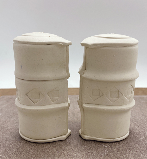 11 Form the second cylinder and add the tops and bottoms to complete the shakers.