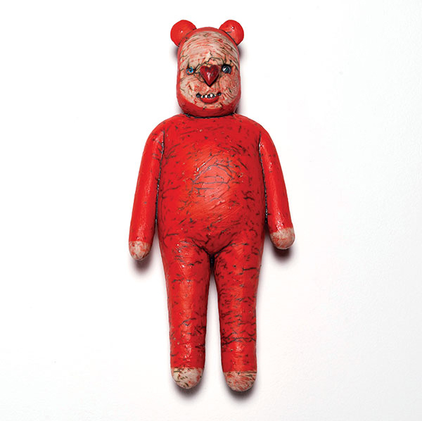 1 Tom Bartel’s Red Animal Figure, 20 in. (51 cm) in height, vitreous slip, underglaze, glaze, copper oxide, 2021. 