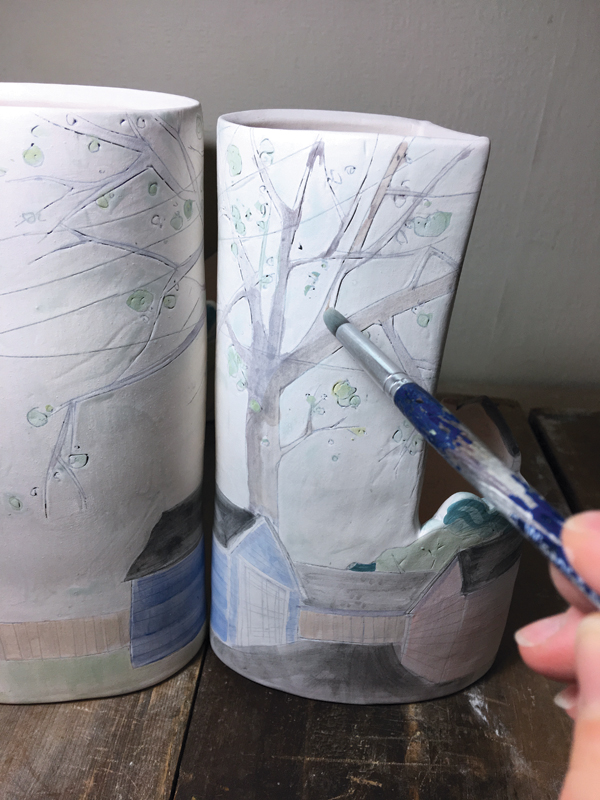 16 The wax resist is really helpful to keep the color inside the lines, especially when painting the tree branches.