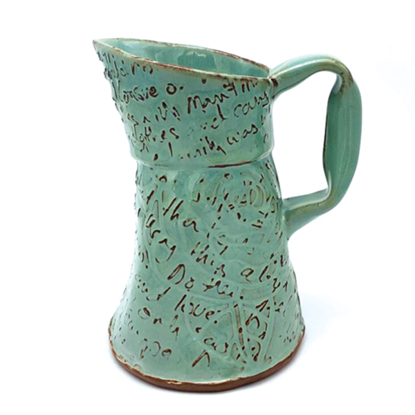 18 Pitcher, 7 in. (18 cm) in height, earthenware, fired to cone 6 in oxidation, 2022.