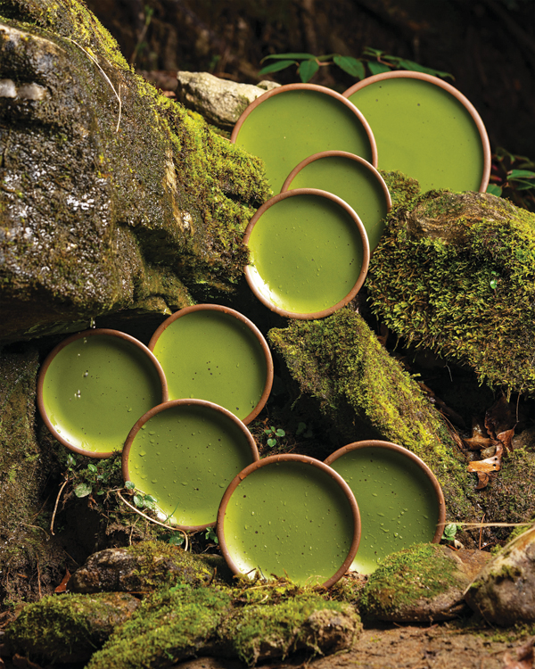 2 Cake plates, side plate, and dinner plate in Fiddlehead, East Fork’s spring 2022 glaze color. Copyright East Fork.