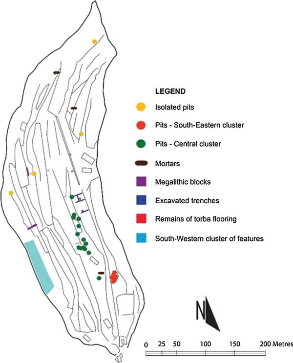 3 General site plan of il-Qlejgha tal-Bahrija showing all the known archaeological features. Credit: Tanasi et al., Amino Acids (CC BY 4.0).