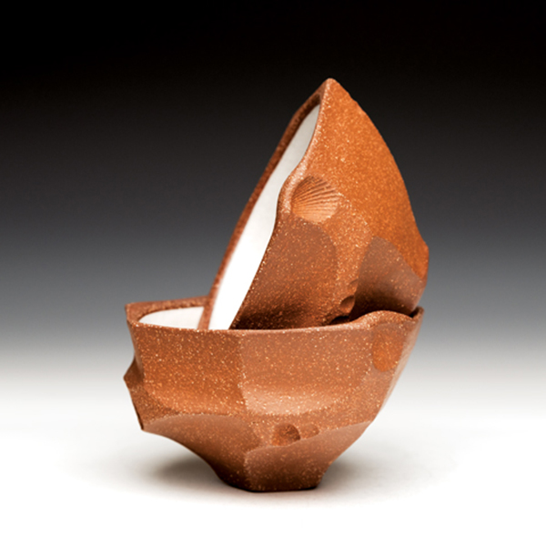 Pair of faceted bowls, 3¾ in. (9.5 cm) in diameter (each), stoneware, white liner glaze, fired to cone 6 in oxidation, 2021.