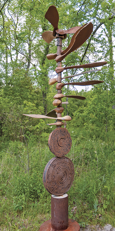 7 Catherine Fillmore, Marc Hulley, and Eric Pesheck’s Samara Spiral, wheel-thrown and handbuilt stoneware, mixed media, fired to cone 6 in an electric kiln or cone 10 reduction in a gas kiln. Photo: Joe Szutz.