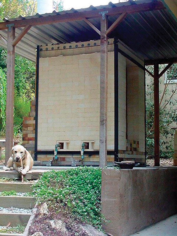 7 Kiln built for Janet-Lever Wood in Santa Cruz, California. The kiln has since been taken apart and rebuilt in Mancos, Colorado. Mikey the dog keeps an eye on the kiln between firings.
