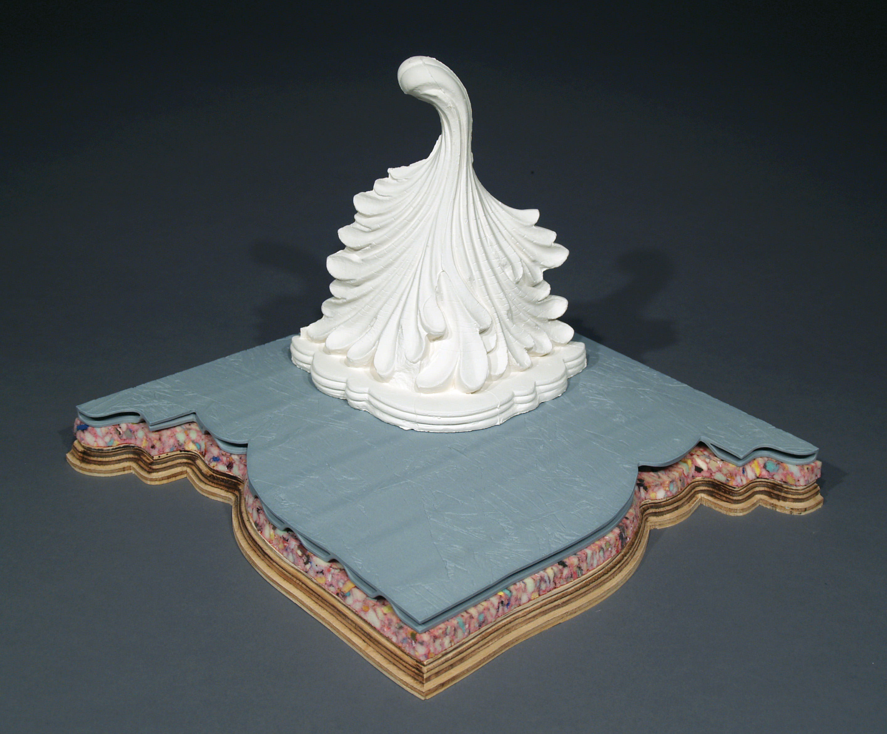Laminate Filigree, 15 in. (38 cm) in diameter, porcelain, carpet padding, plywood, 2010.