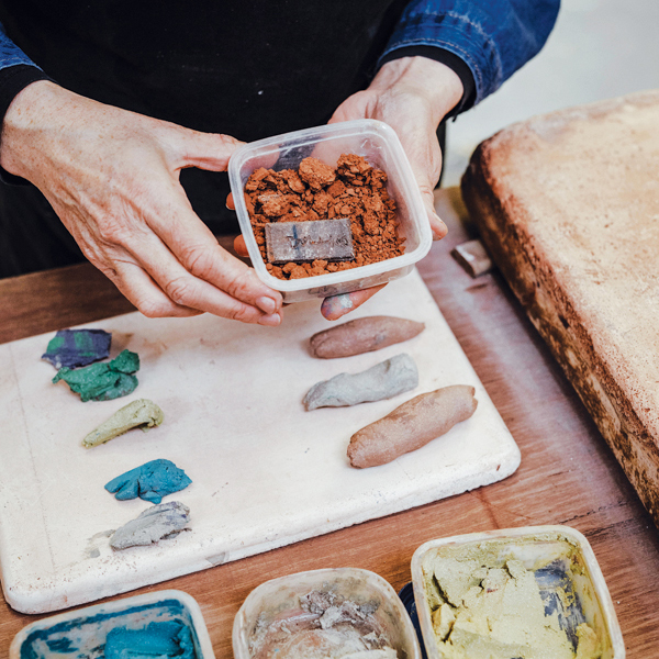 8 Mix calcined found materials and colored stains to the grogged clay bodies to form intriguing bits to add into the walls. 