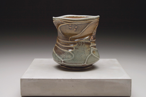 Blueberry Shino, 5 in. (13 cm) in height, Grolleg porcelain, shino and ash glaze blend, reduction fired to cone 10, 2010.