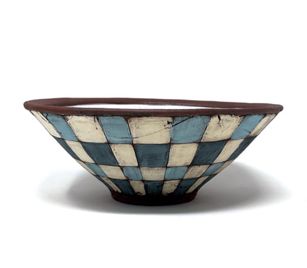 2 Bowl, 8 in. (20 cm) in diameter,  red clay, colored terra sigillata, underglaze, glaze, fired in an electric kiln to cone 4.