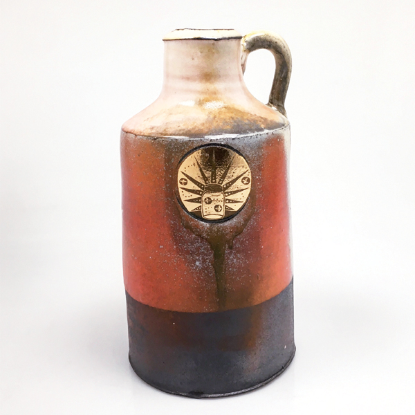 3 Justin Rothshank and Brooke Rothshank’s Illuminate (intention jar), 12 in. (30 cm) in height, soda-fired stoneware, gold decal drawn by Brooke Rothshank, decal made by Milestone Decal Art, 2019. Part of a year-long collaborative project on intention setting with Brooke Rothshank.