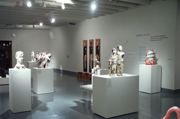 “Shared Passion” was a 2003 exhibition of work donated to the Arizona State University Art Museum by Sara and David Lieberman. Artists’ work from left to right: Beverly Mayeri, Rudy Autio, Anita Fields, Roxanne Swentzell, Akio Takamori, and Patti Warashina.