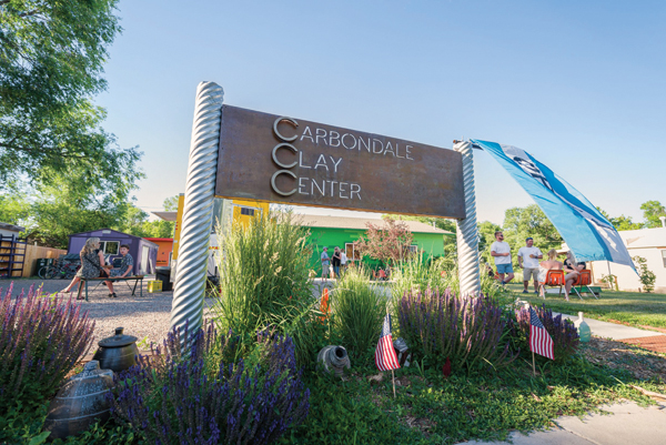 1 The Carbondale Clay Center sign facing the Main Street entrance. Sign created by Jim Mason in 2019. 