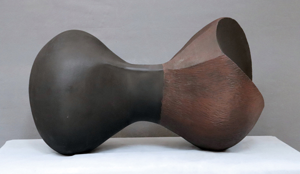 1 Birthing Bone, 3 ft. 4 in. (1 m) in length, handbuilt Dixon sculpture clay, fired to cone 5 in oxidation, 2021.