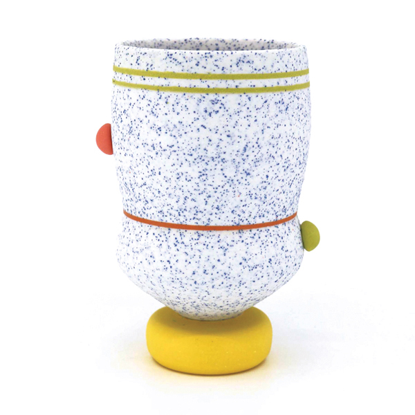 1 Speckle Tumbler, 5¼ in. (13 cm) in height, colored porcelain, colored grog, fired to cone 10 in oxidation, 2021. 