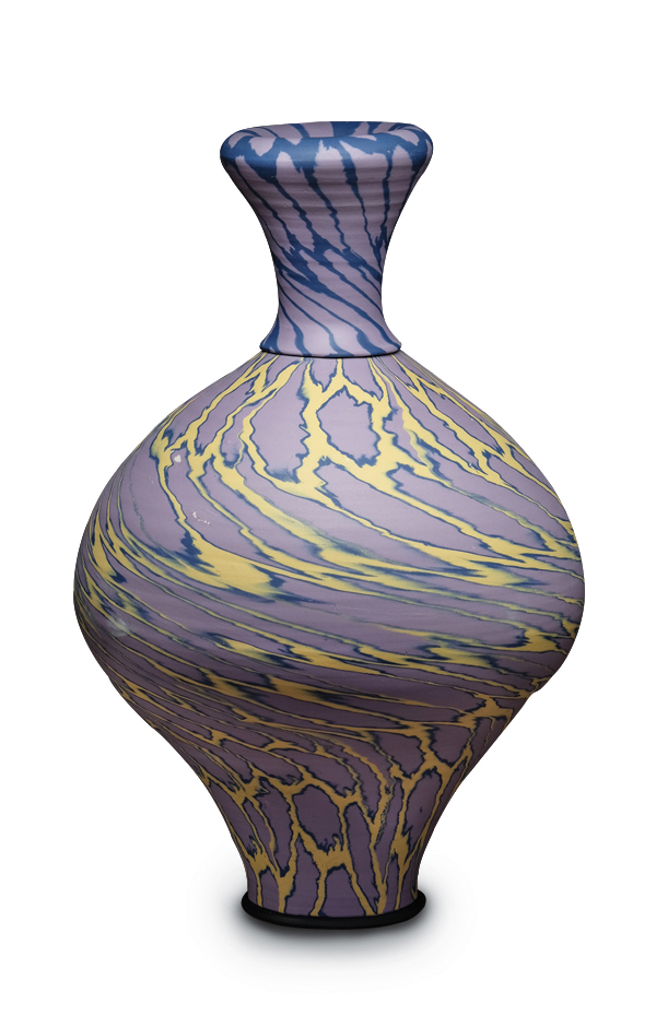 Large vase, 21 in. (53 cm) in height, wheel-thrown colored porcelain inlay, fired to cone 9 (2300°F (1260°C)), 2016.