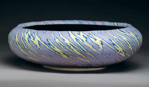 Low bowl, 15 in. (38 cm) in diameter, stoneware, wheel-thrown colored porcelain inlay, fired to cone 9 (2300°F (1260°C)), 2016.