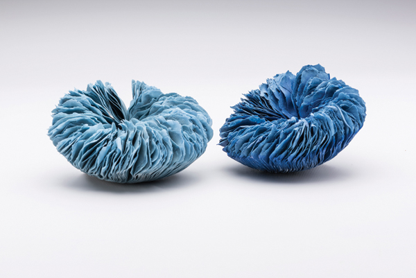 Blue and indigo, 5 in. (13 cm) in length (each), artist blend clay/glaze material, fired to cone 8, 2015. Photo: Christopher Sanders.