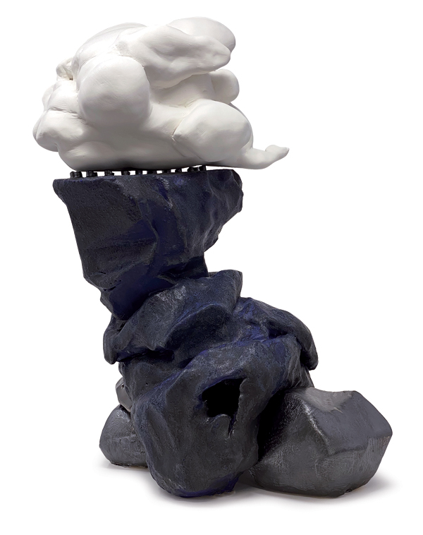 1 Deighton Abrams’ Cliff of Perception, 18 in. (46 cm) in height, handbuilt stoneware, porcelain, fired to cone 6 in oxidation, 2022.