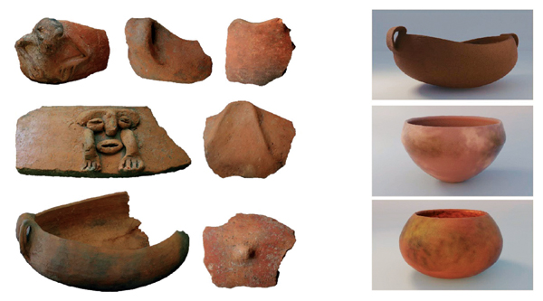1 Left: examples of the ceramic fragments retrieved in El Cabo (not scaled). Right: vessel reconstructions based on the archaeological remains of the investigated units. Credit: Casale et al., Journal of Anthropological Archaeology (CC BY 4.0). 