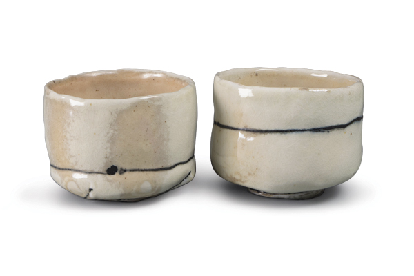 1 Luke Sheets’ Non-Denominational Spirit Bowls, 4 in. (10 cm) in diameter, coiled and pinched porcelain, wood fired.