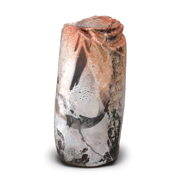 1 Peter Callas’ vase, 10 in. (25 cm) in diameter, wood-fired stoneware, shino, 2021.