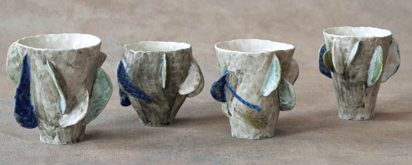 1 Lily Fein’s Fin Cups, 6 in. (15 cm) in height, porcelain, glaze, 2021. Photo: Hornick/Rivkin Studios.