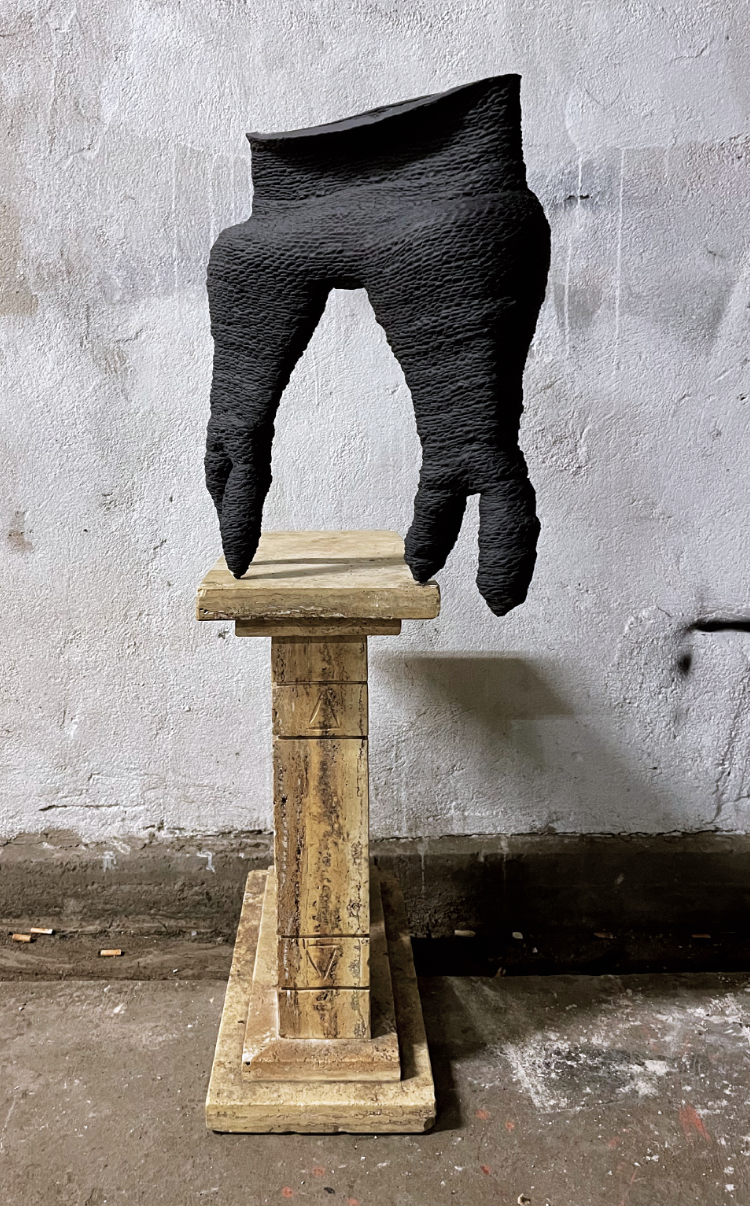 11 Eyvind Solli Andreassen’s Fire Bein (Four Legs), 16 in. (41 cm) in height, black porcelain, fired to 2264°F (1240°C), 2021.