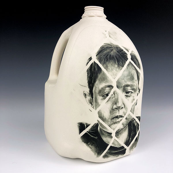 2 No More Caged Children #3, 9 in. (23 cm) in height, porcelain and hand-painted underglaze, 2019. 