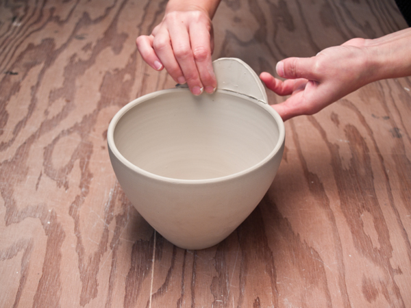 5 Score and slip the slab to the bowl with firm, yet gentle pressure.