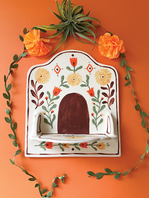 Casita Shrine Shelf, 8¾ in. (22 cm) in height, porcelain with grog, underglaze.  