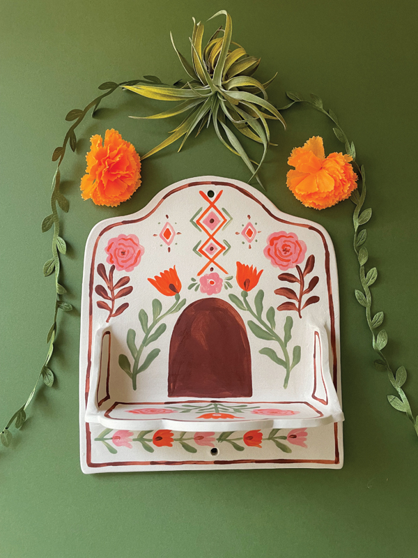 Casita Shrine Shelf, 8¾ in. (22 cm) in height, porcelain with grog, underglaze.  