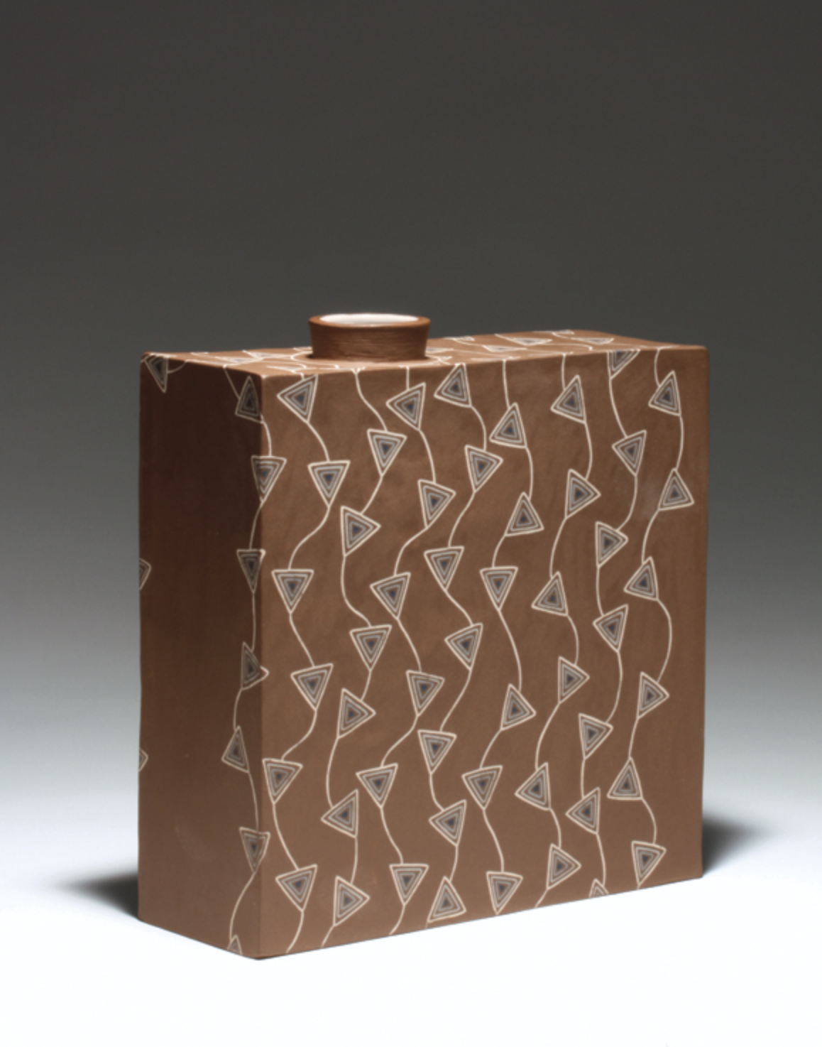 Flower Vase, 9½ in. (24 cm) in length, brown stoneware, glaze, fired to cone 5, 2016.