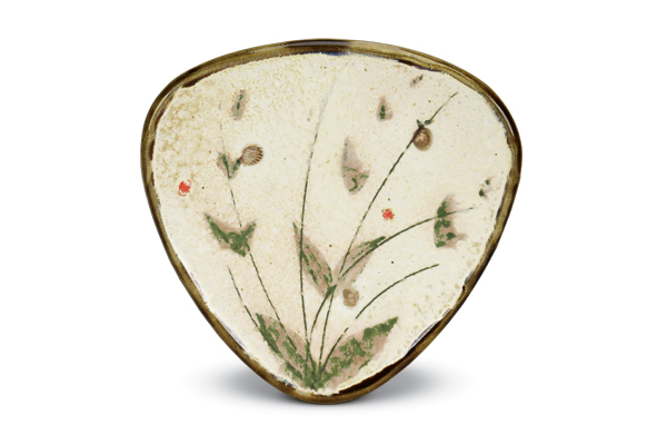 1 Grass plate, 7½ in. (19 cm) in diameter, North Carolina stoneware, rice-hull ash glaze, wood fired to cone 10, 2021.