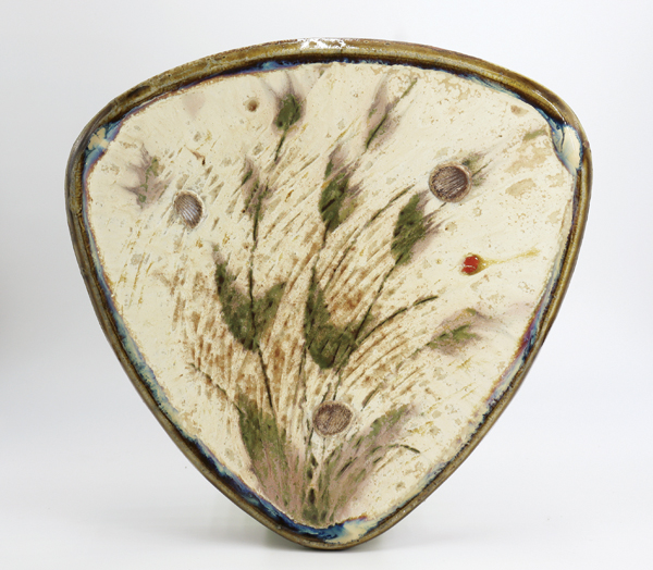 Grass plate, 7½ in. (19 cm) in diameter each, handbuilt North Carolina stoneware, wood fired to cone 10, 2021–22.
