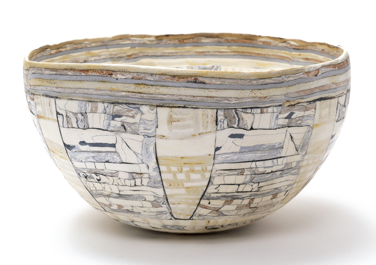 4 Large Bowl #2, 11 in. (28 cm) in diameter, grogged nerikomi porcelain, fired to 1915°F (1046°C), 2021.