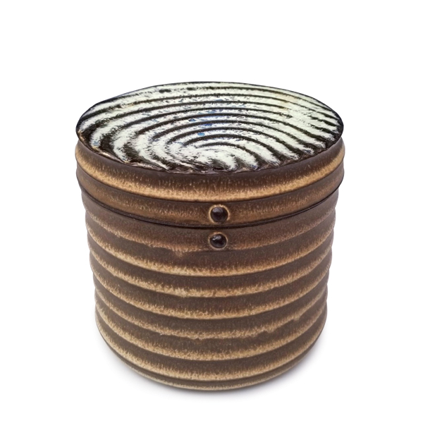 4 Polina Miller’s lidded jar, 5½ in. (14 cm) in height, stoneware, fired to cone 6 in oxidation, 2021. 
