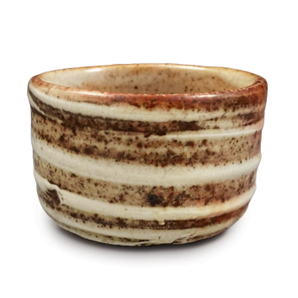 3 Mike Olsen’s teabowl, 2½ in. (6 cm) in height, wood-fired stoneware, shino glaze, 2022. 