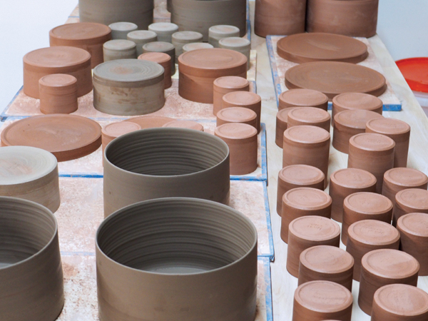 11 Vessels drying and waiting for the bisque firing. 