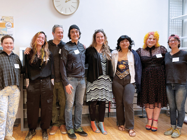 3 Left to right: Hayley Reed, Finn Park, Joe Wilkinson, Rene Gutierrez, Deb Schwartzkopf, Brooke Felix, Anika Major, and Jess Lee at the April 2022 opening event for Rain City Clay. 