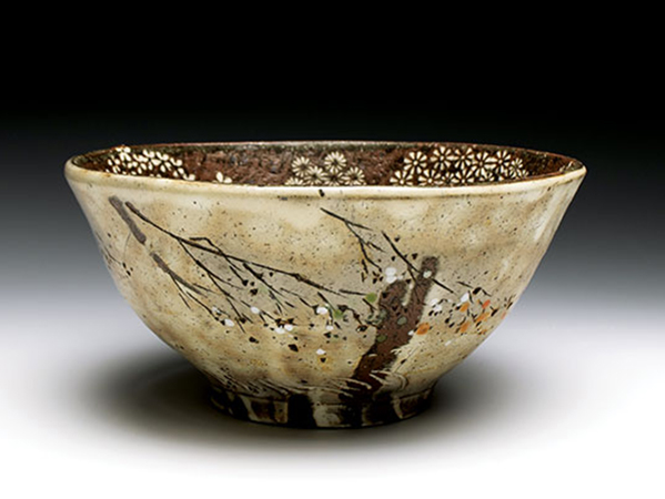 10 Bowl, 8 in. (20 cm) in diameter, wheel-thrown stoneware, inlay, white slip, clear and multiple colored glazes, reduction fired to cone 10 in a gas kiln. 