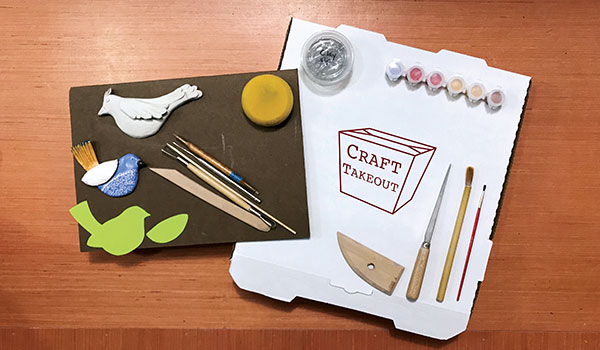 1 Three Birds Kit with tools, work surface, templates, underglazes, and a slab in the pizza box. 