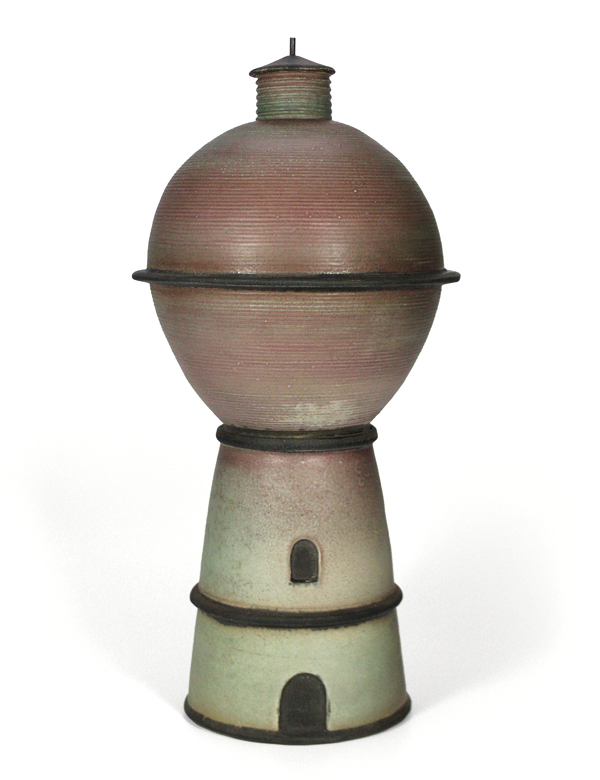 1 German Water Tank, 28 in. (71 cm) in height, stoneware, shino glaze, soda fired to cone 10, steel tubing air vent at top. 