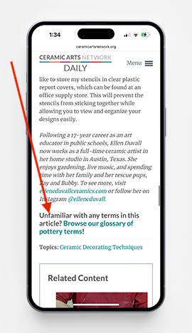 View the new and improved Glossary of Pottery Terms, linked at the bottom of every post in the Daily, Ceramics Monthly, Pottery Making Illustrated, and CLAYflicks!